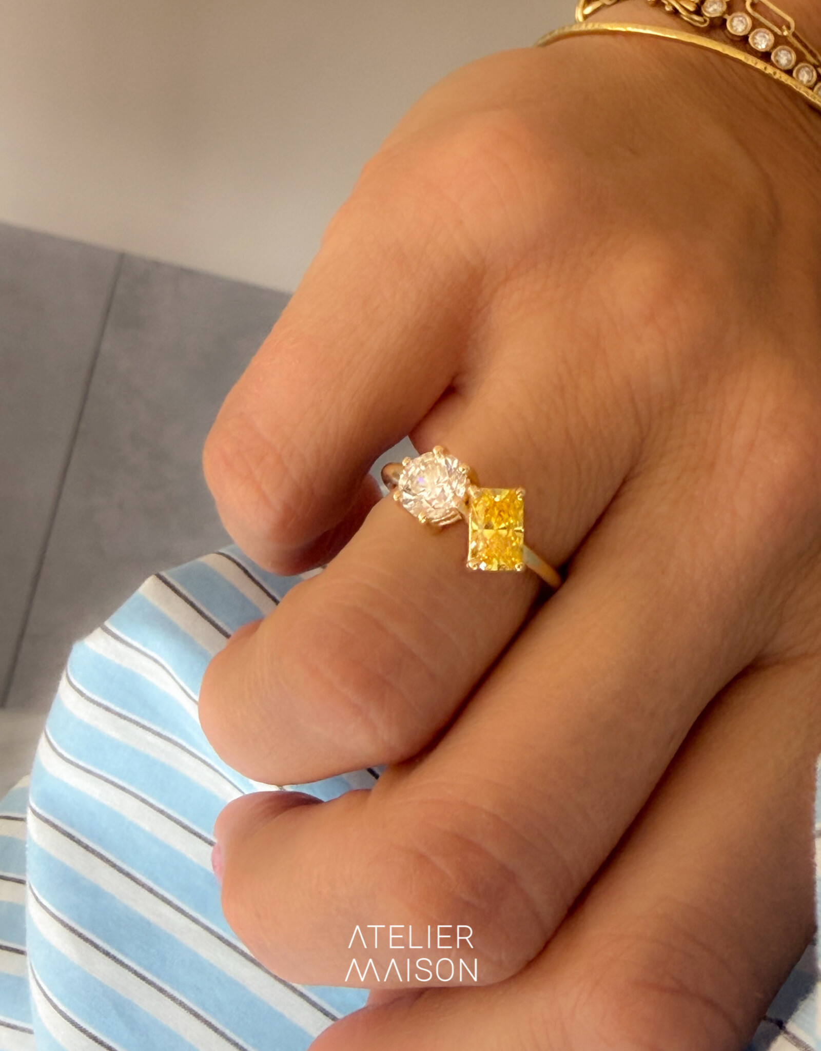 Atelier Maison Soulmates ring met witte en gele LGD (0,8 & 1ct)