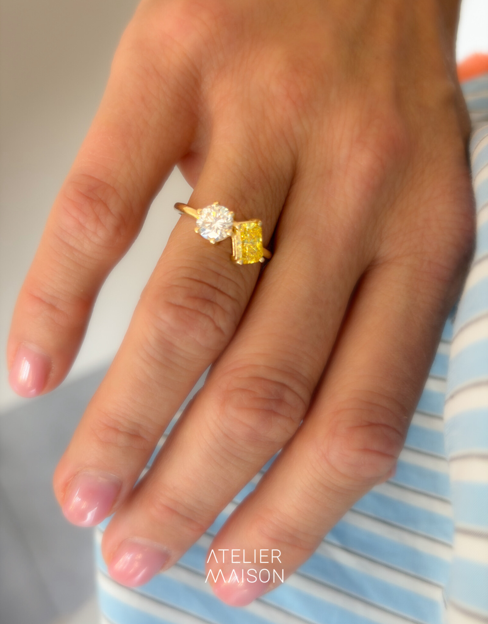 Atelier Maison Soulmates ring met witte en gele LGD (0,8 & 1ct)