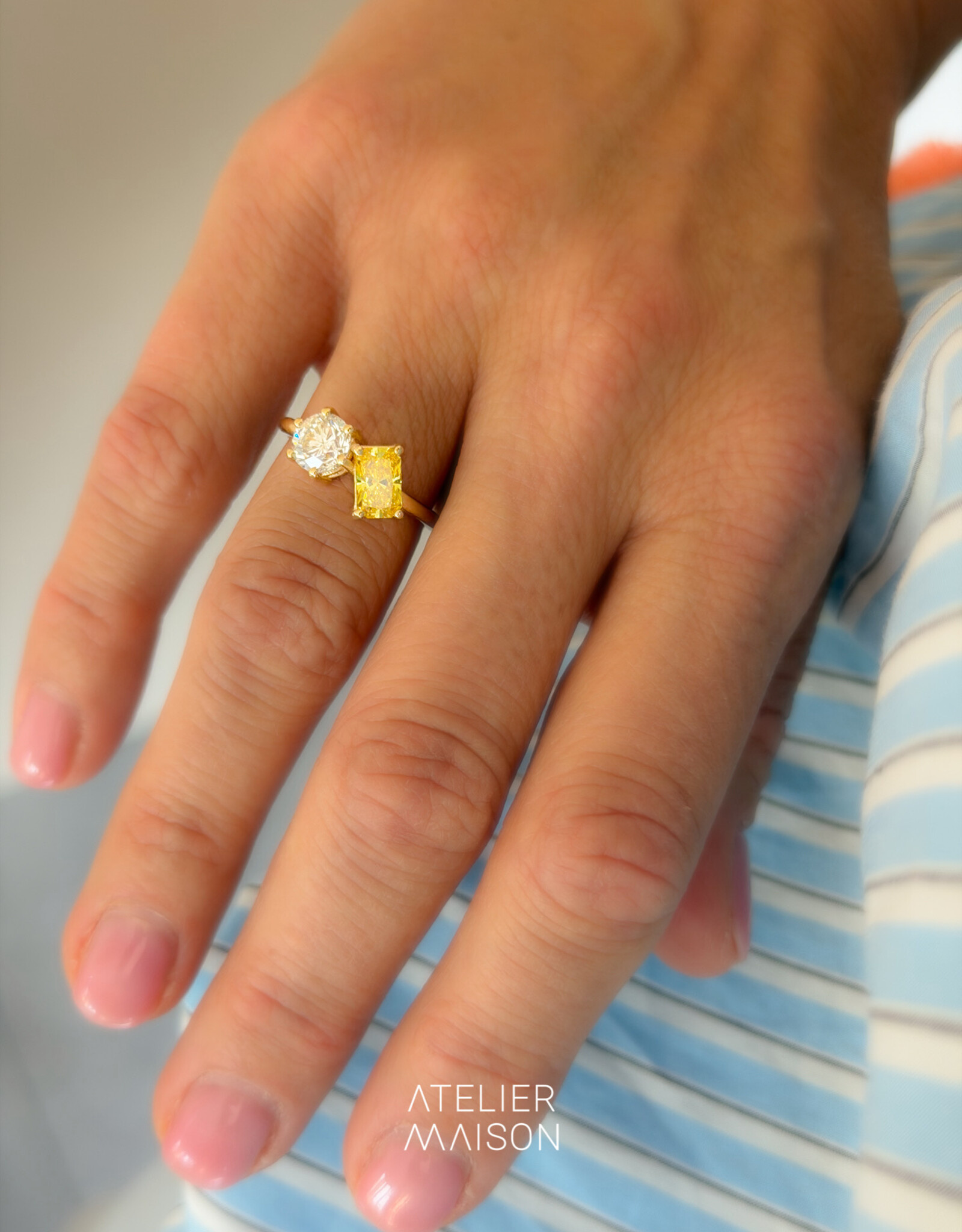 Atelier Maison Soulmates ring met witte en gele LGD (0,8 & 1ct)