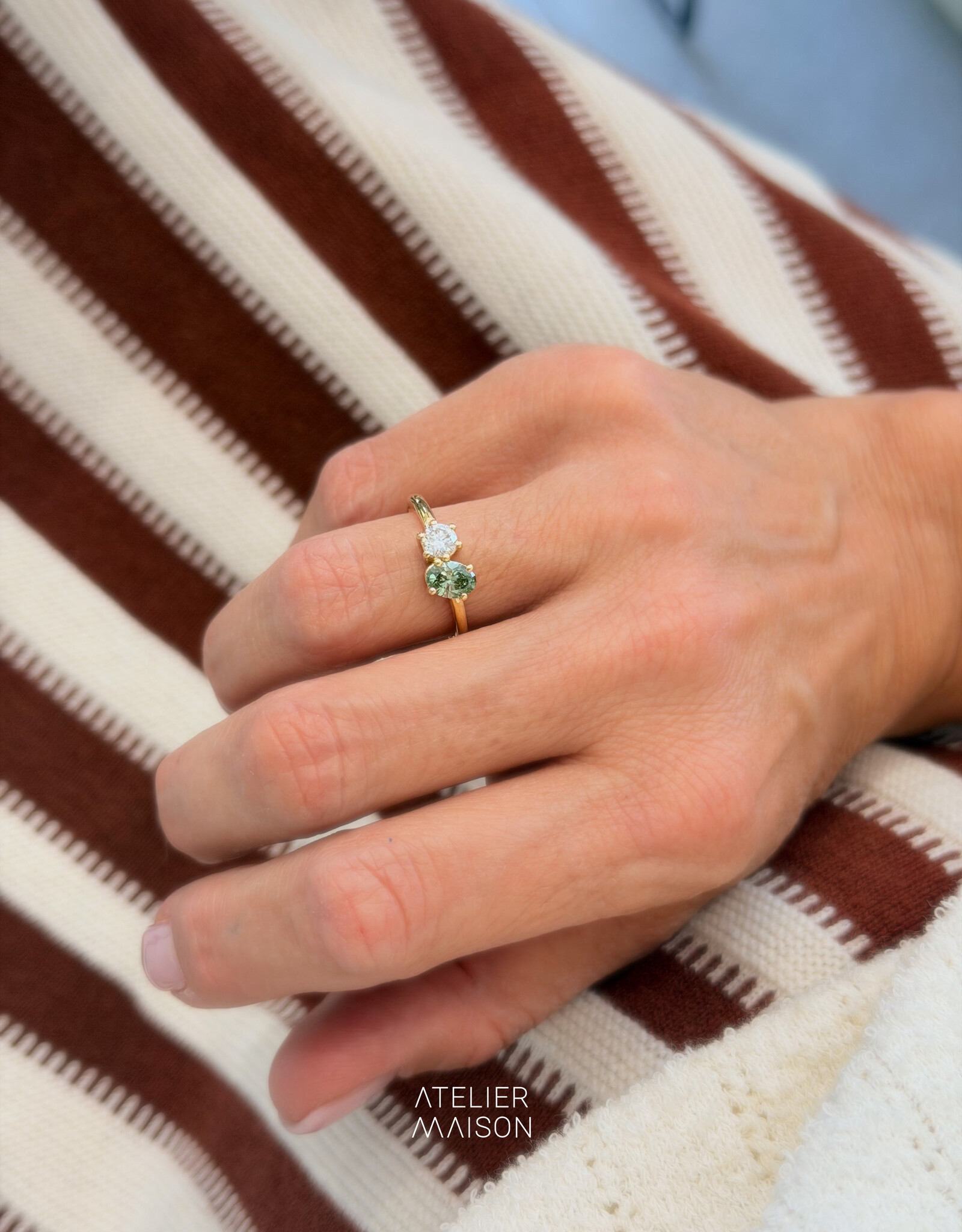 Atelier Maison Soulmates ring met witte en groene LGD (0,3 en 0,5ct)