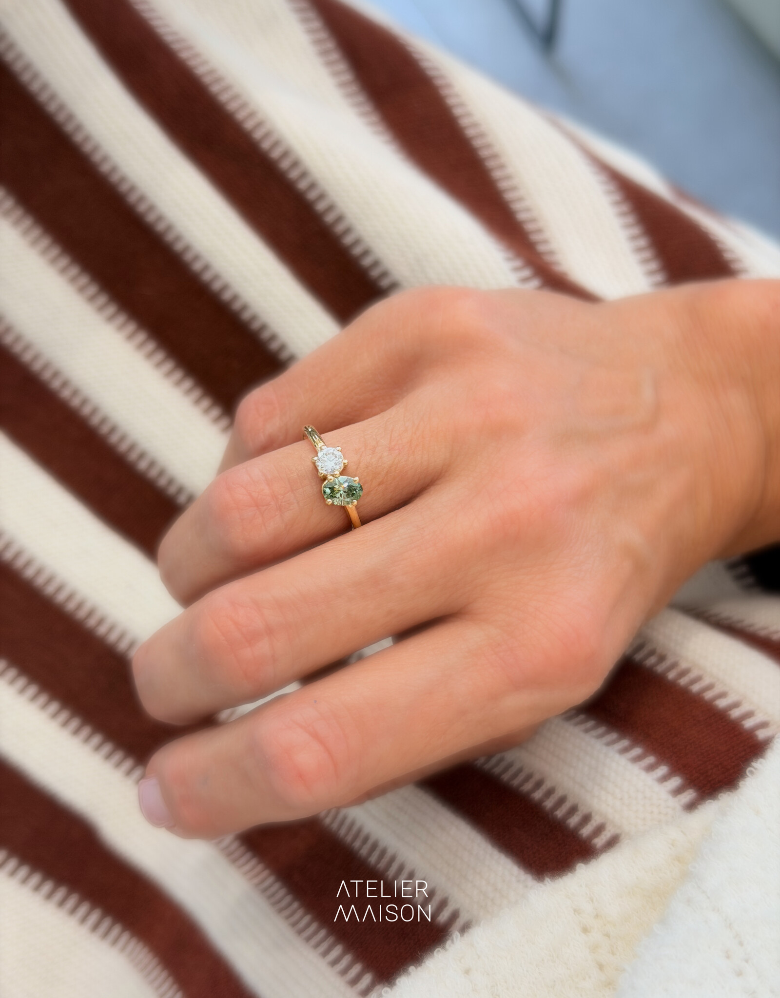 Atelier Maison Soulmates ring met witte en groene LGD (0,3 en 0,5ct)
