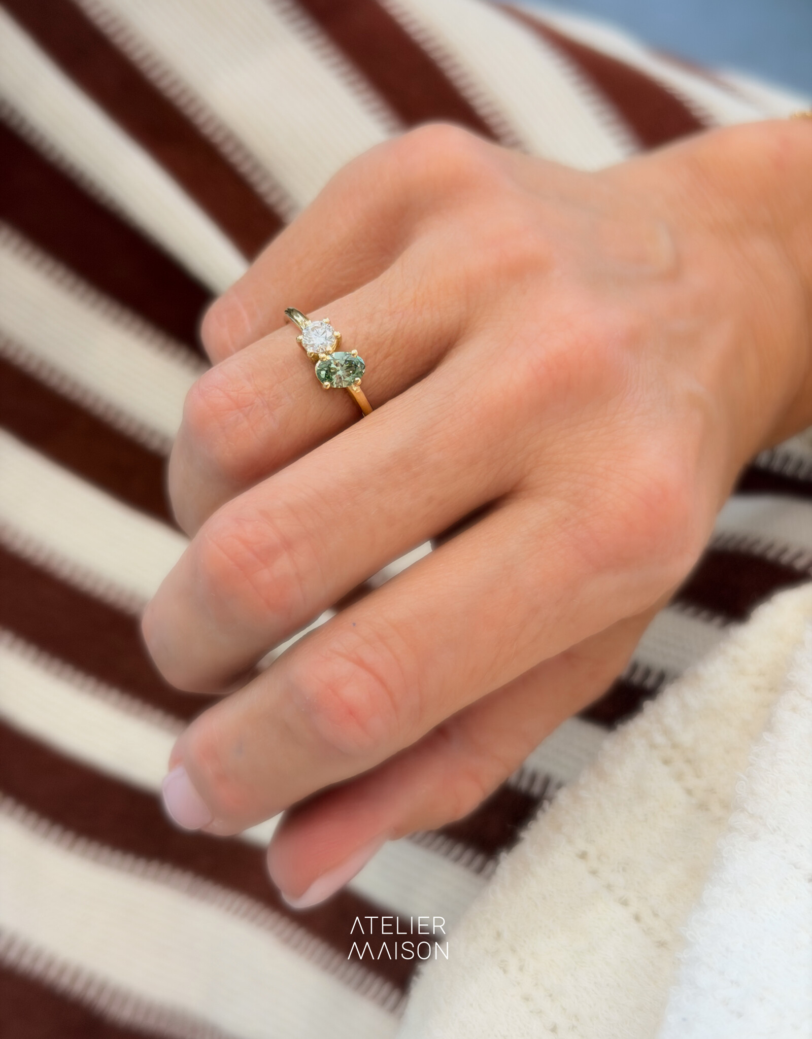 Atelier Maison Soulmates ring met witte en groene LGD (0,3 en 0,5ct)