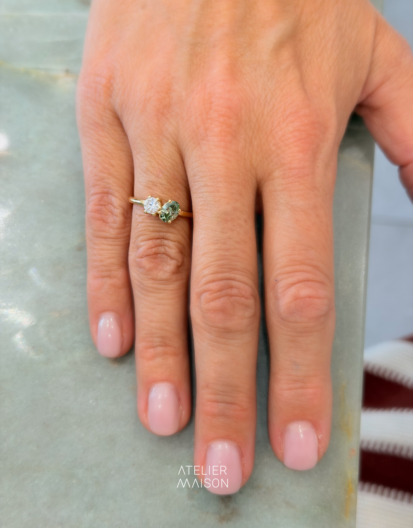 Atelier Maison Soulmates ring met witte en groene LGD (0,3 en 0,5ct)