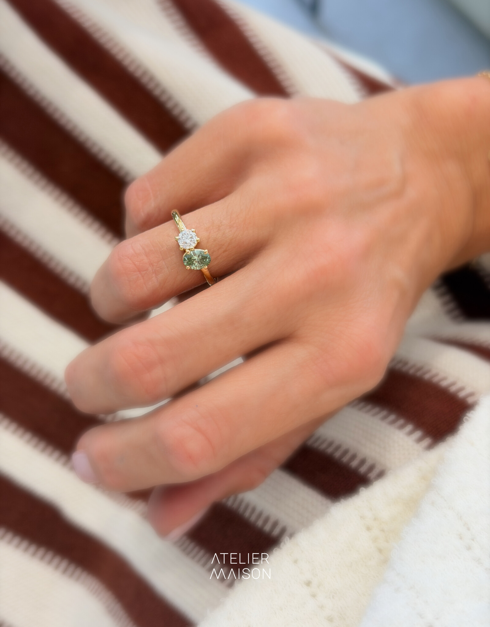Atelier Maison Soulmates ring met witte en groene LGD (0,3 en 0,5ct)