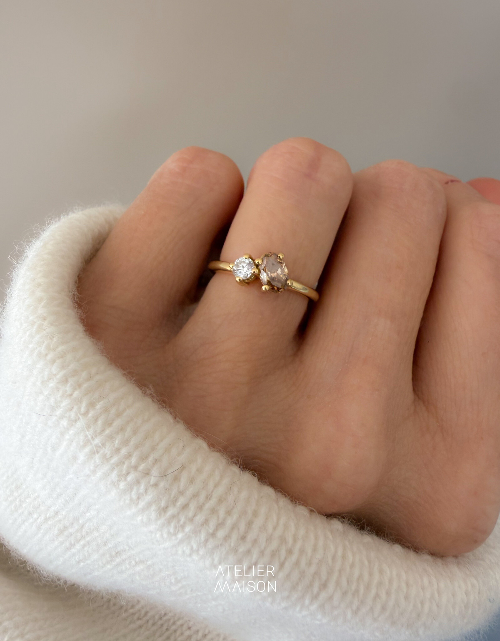 Atelier Maison Soulmates ring met witte en bruine LGD (0,17 & 0,5ct)
