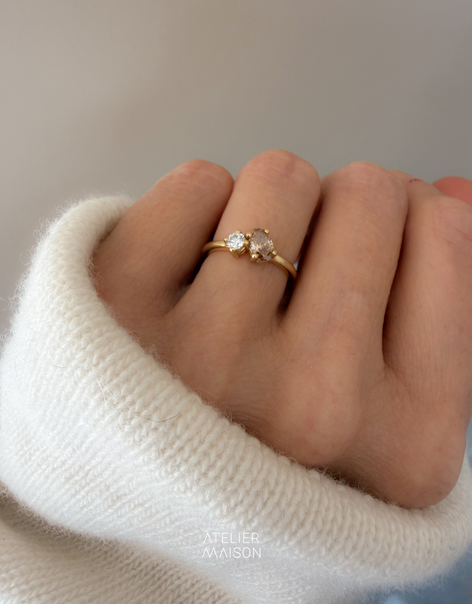 Atelier Maison Soulmates ring met witte en bruine LGD (0,17 & 0,5ct)
