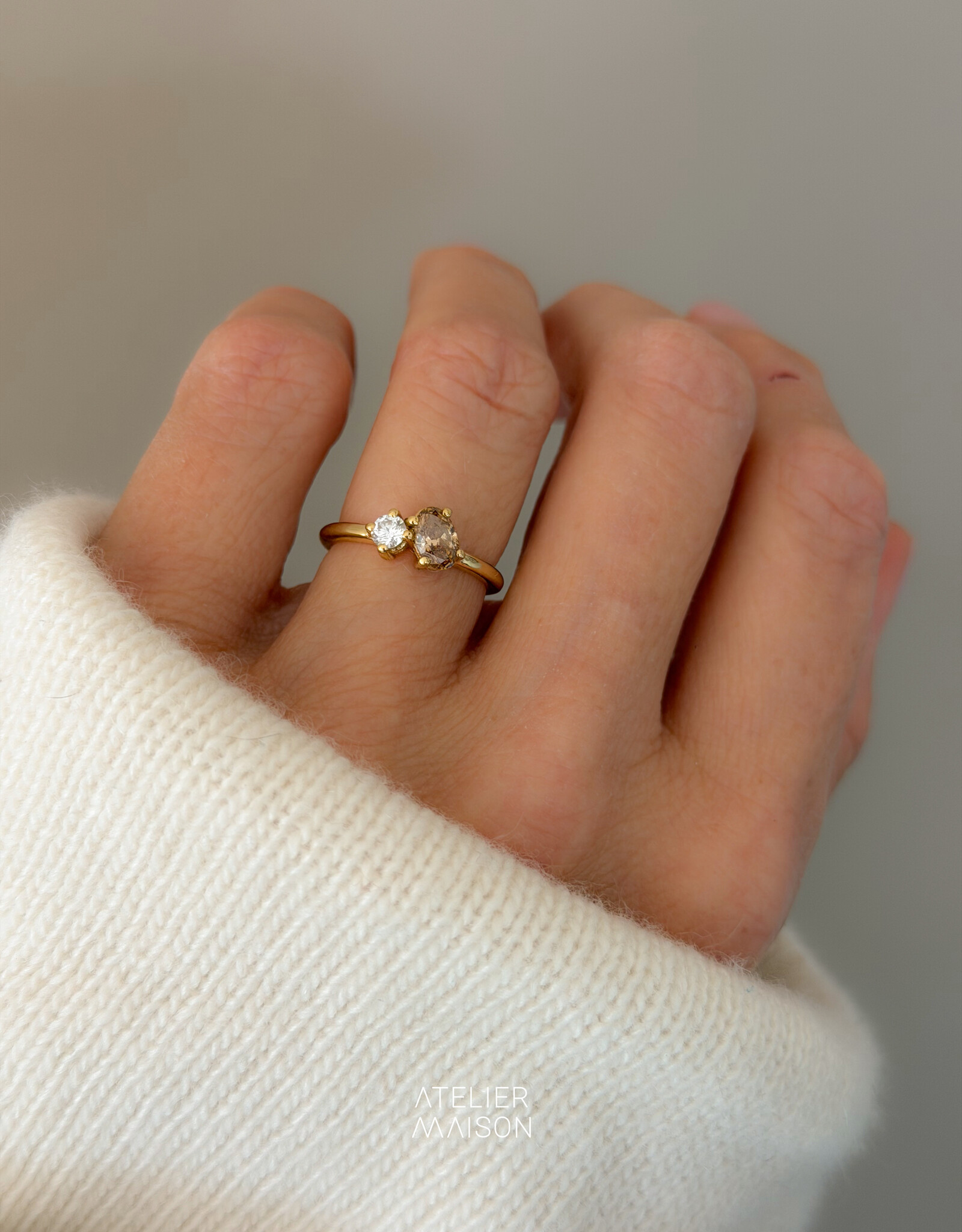 Atelier Maison Soulmates ring met witte en bruine LGD (0,17 & 0,5ct)