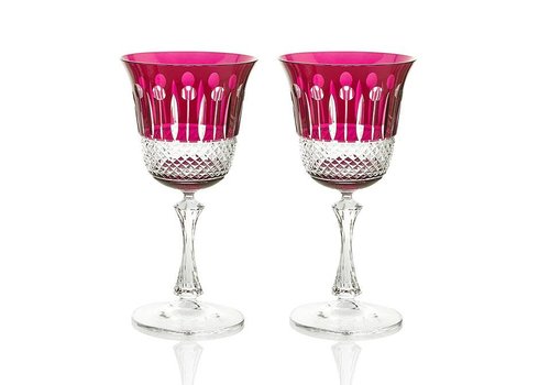 Raspberry Pink Red Wine Crystal Glasses, set of 2