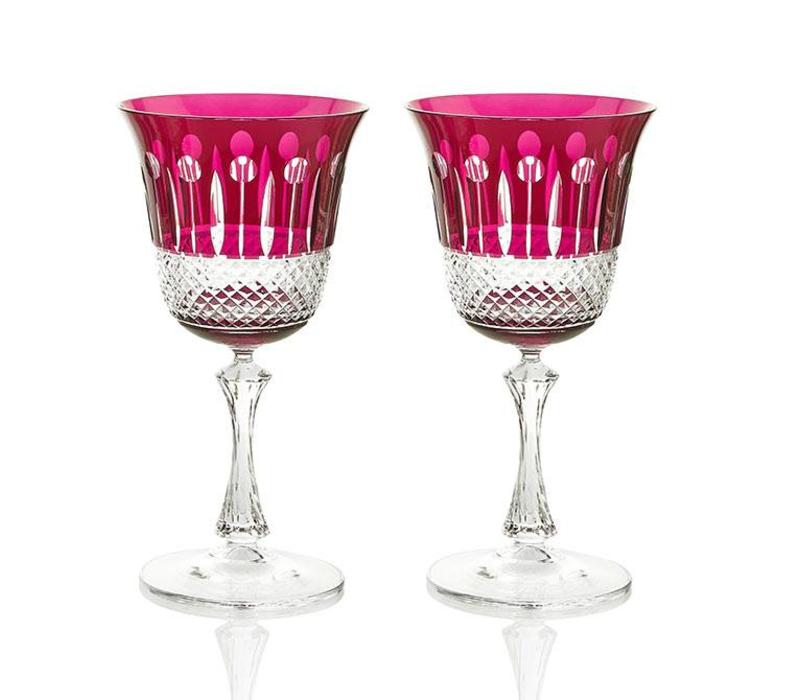 Raspberry Pink Red Wine Crystal Glasses, set of 2