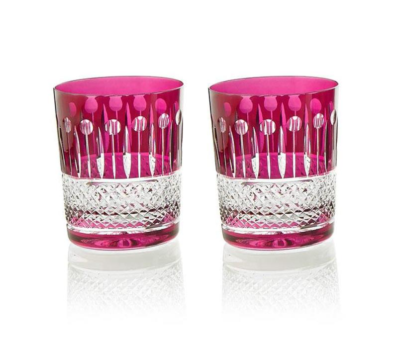 Birds of Paradise crystal tumblers in raspberry, set of 2