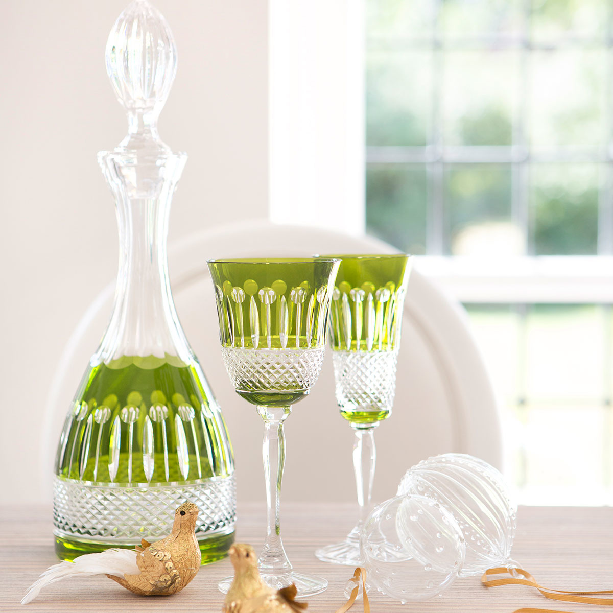 Olive Green Crystal Decanter 