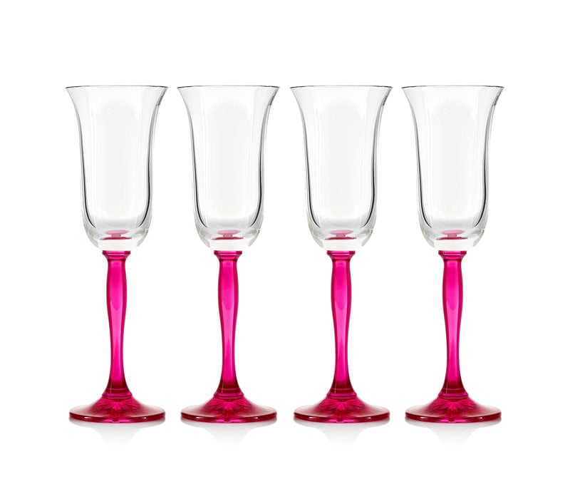 Pink Fluorescence Crystal Champagne Flutes, set of 4