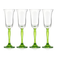 Green Fluorescence Coloured Crystal Champagne Flutes, set of 4