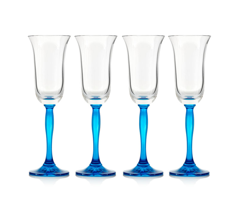 Blue Fluorescence Crystal Champagne Flutes, set of 4