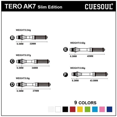 CUESOUL Cuesoul - Tero Flight System AK7 Slim - Blue - Dart Shafts