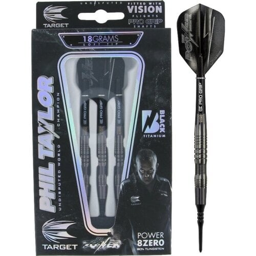 Target Target Phil Taylor Power 8ZERO Black 80% Soft Tip   - Dartpijlen