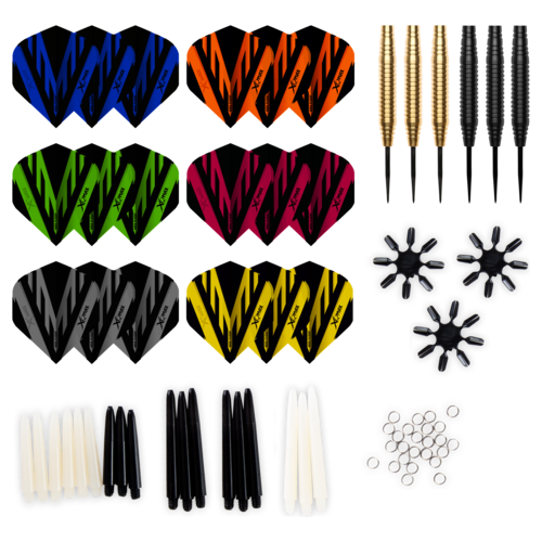 XQMax Darts XQMax Black & Gold Brass Darts + 90 Pieces Accessories