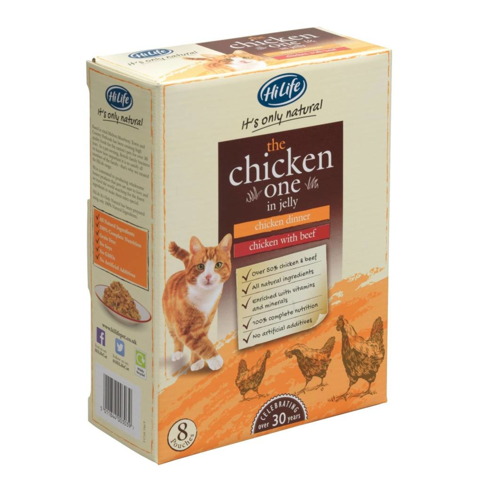 HiLife It's Only Natural The Chicken One in Jelly Wet Cat Food Pouch, 70g, 8 pack