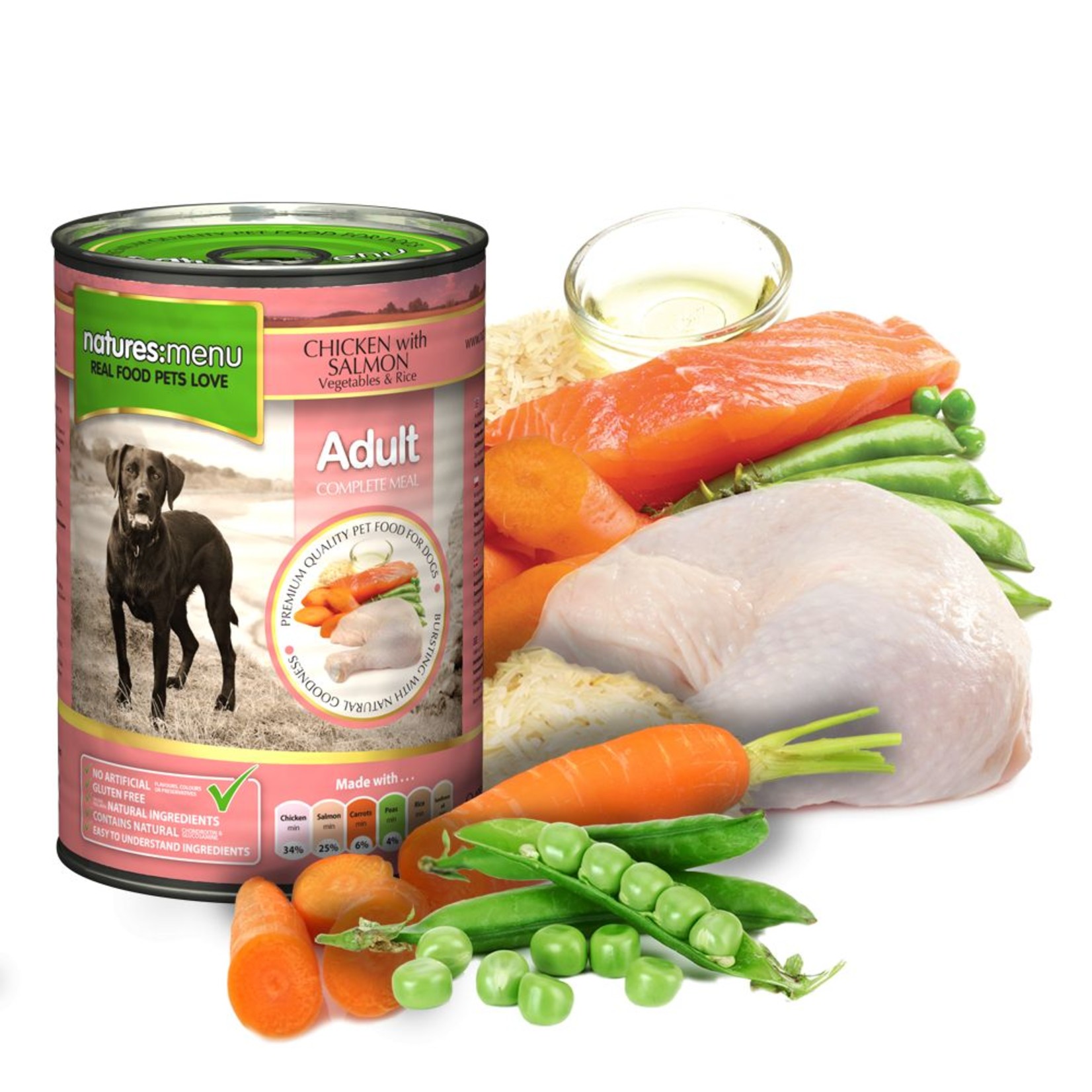 natures menu Adult Dog Wet Food Can, Chicken & Salmon, 400g