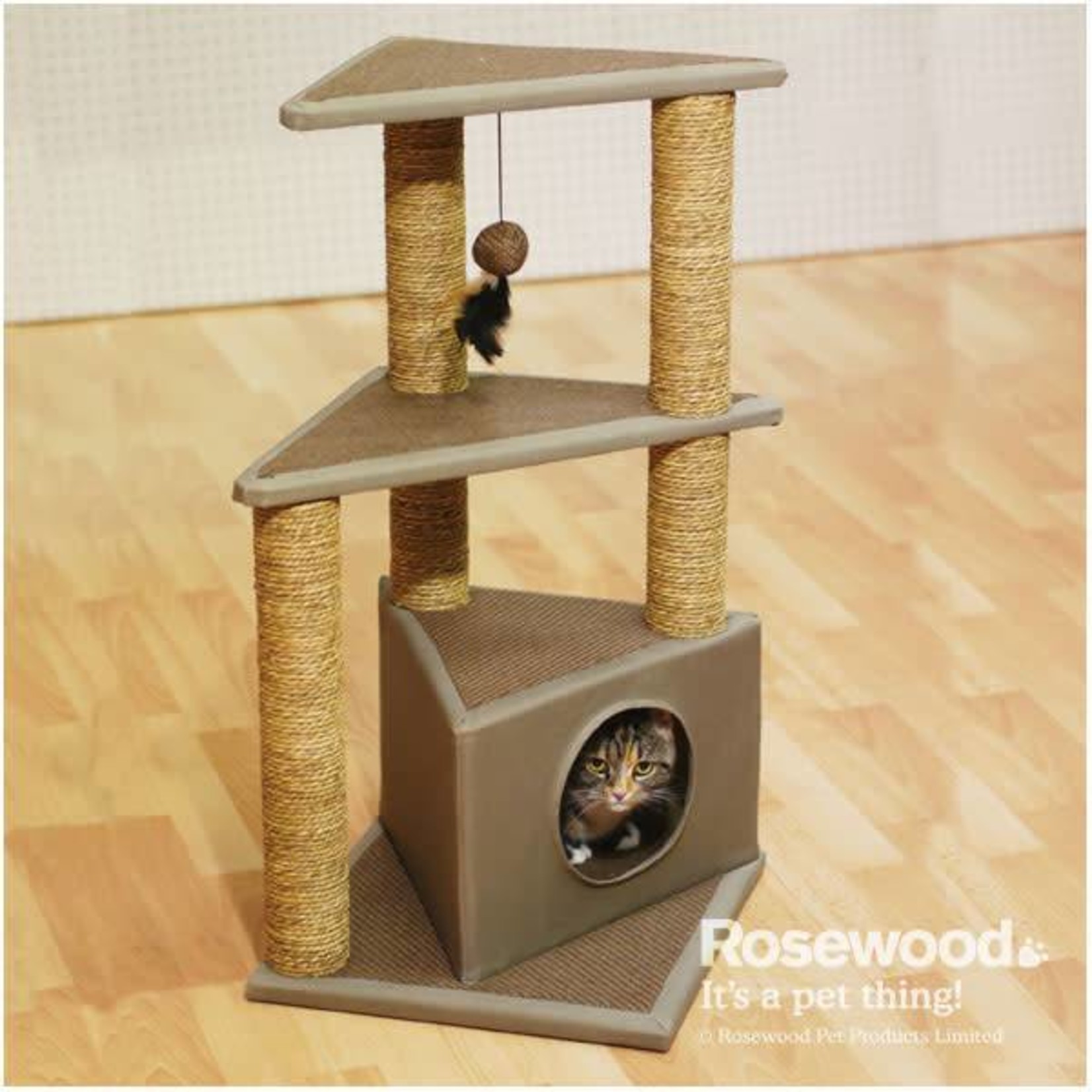 Rosewood Three Layer Cat Scratcher Post with Hideaway, Seattle