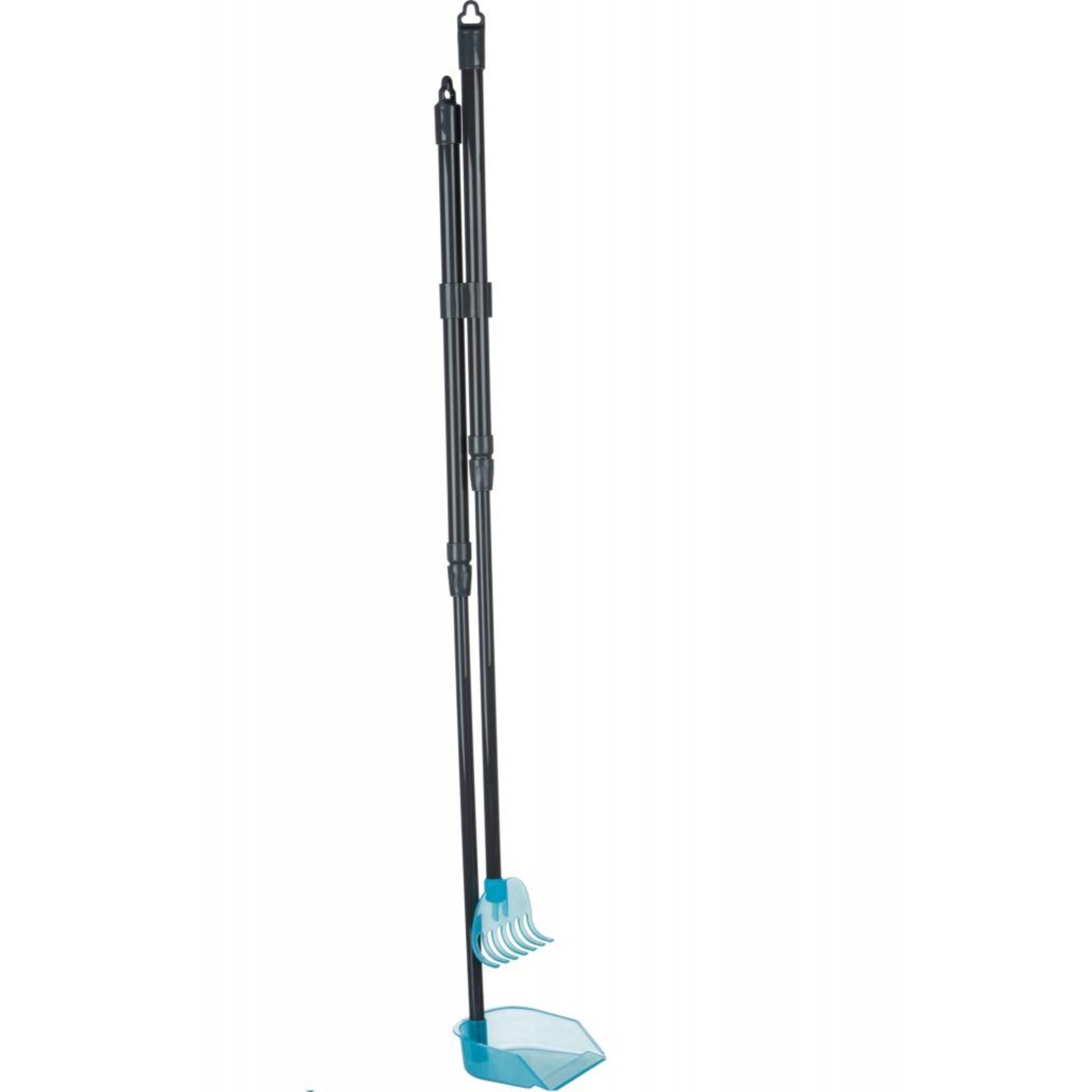 Trixie Long Handled Telescopic Dustpan and Rake, Grey & Blue, 60-107cm