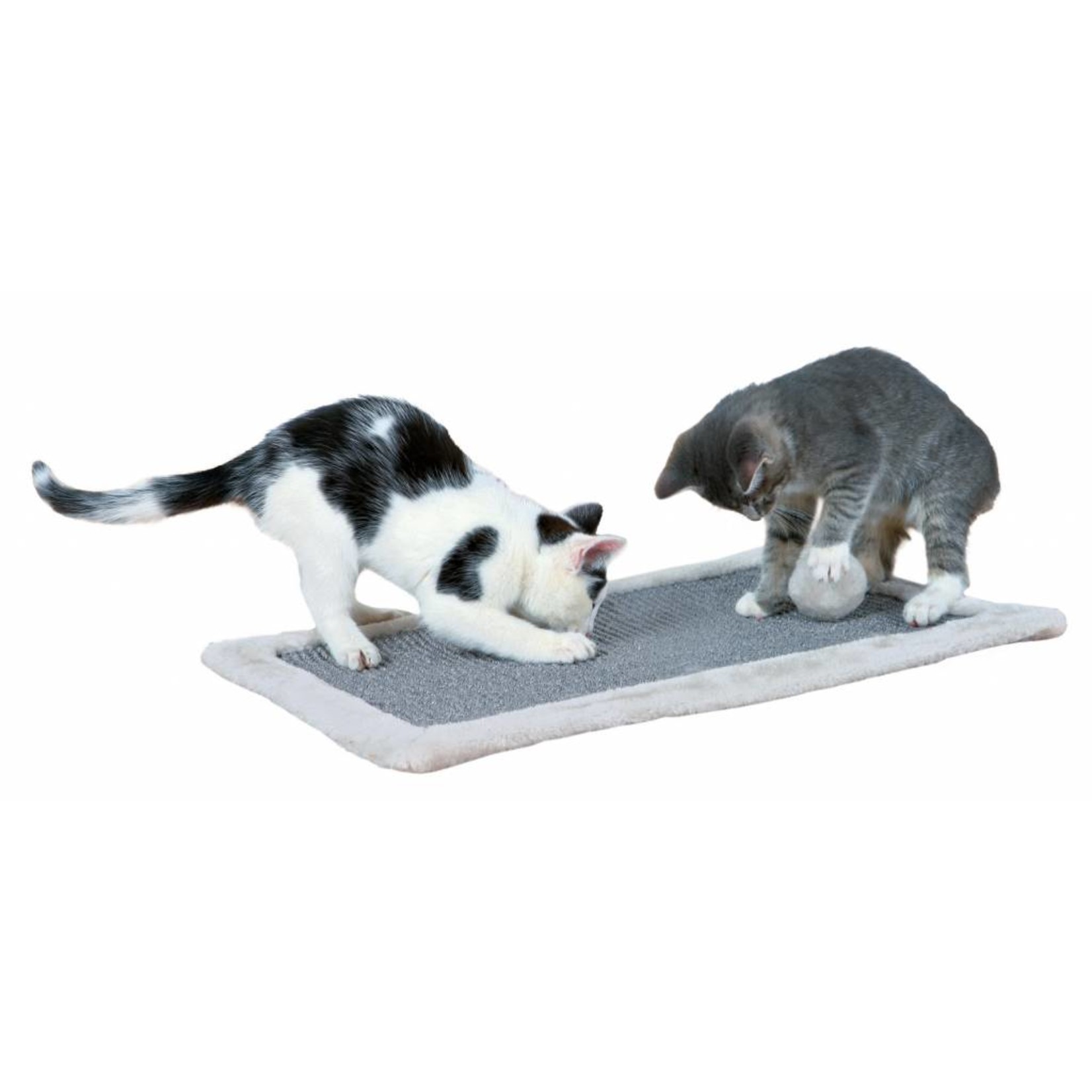 Trixie Cat Scratching Mat with Plush Border and Toy, Light Grey, 55 x 35cm