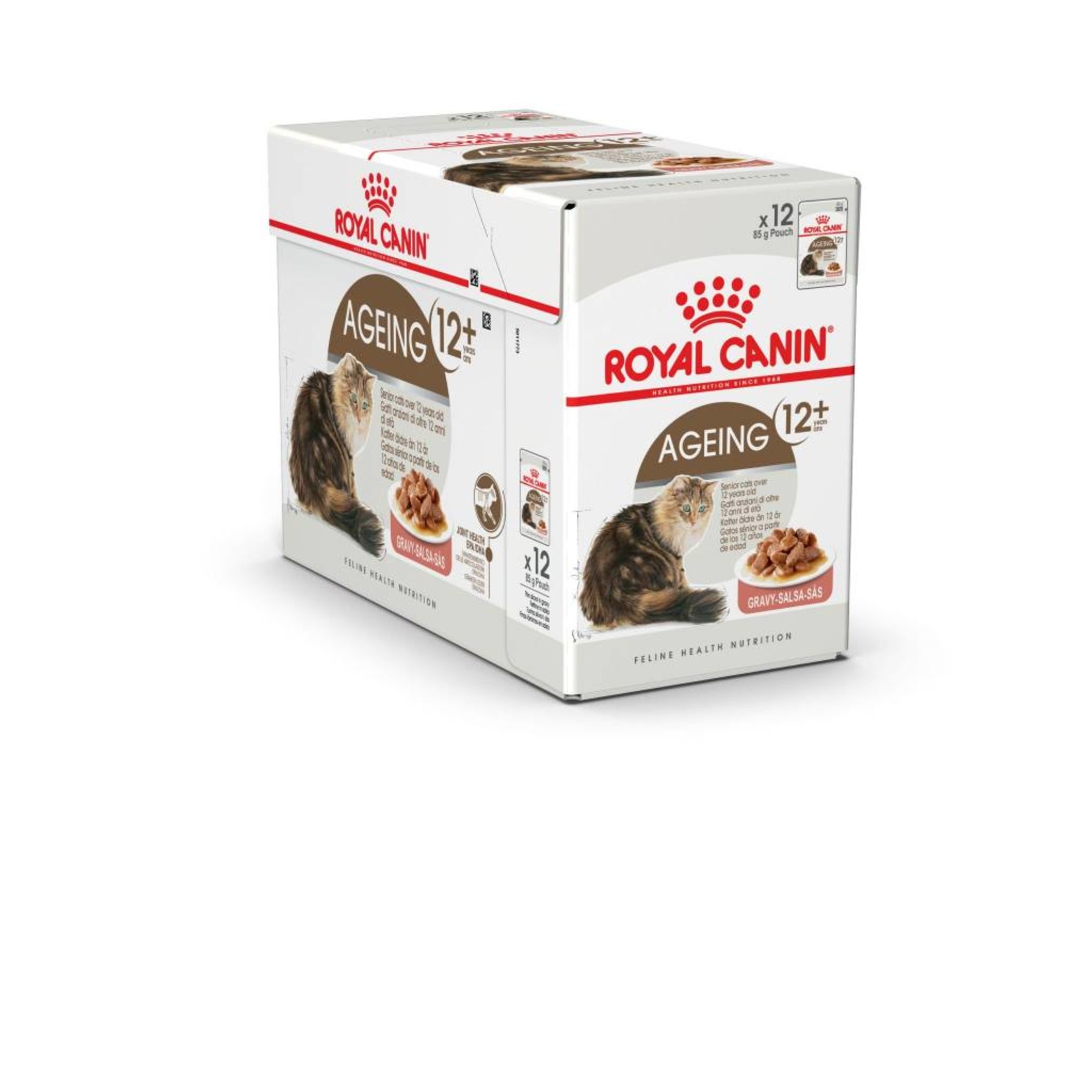 Royal Canin Ageing 12+ Senior Cat Wet Food Pouch with Gravy, 85g, box of 12