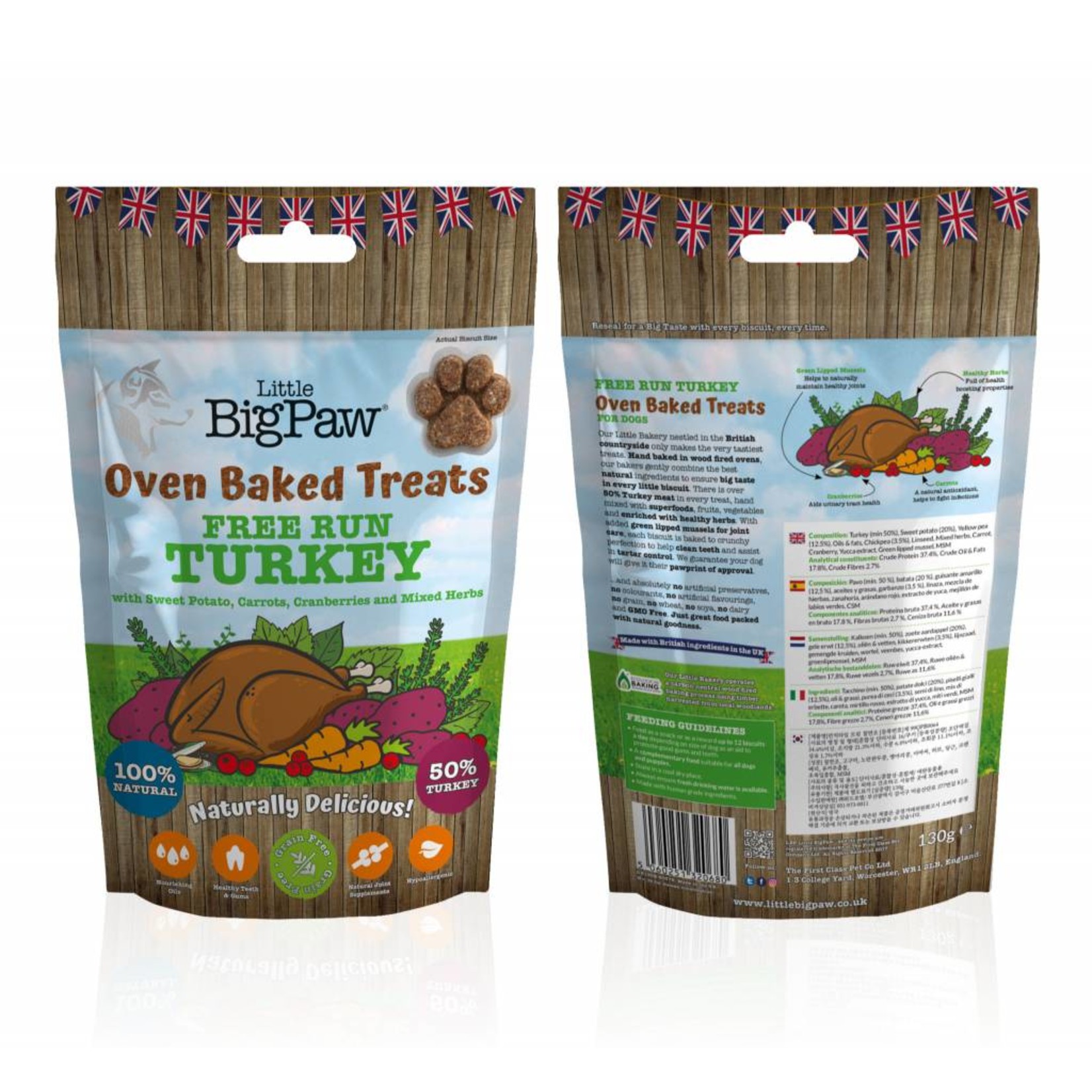 Little BigPaw Grain Free Free Run Oven Baked Turkey Dog Treats, 130g