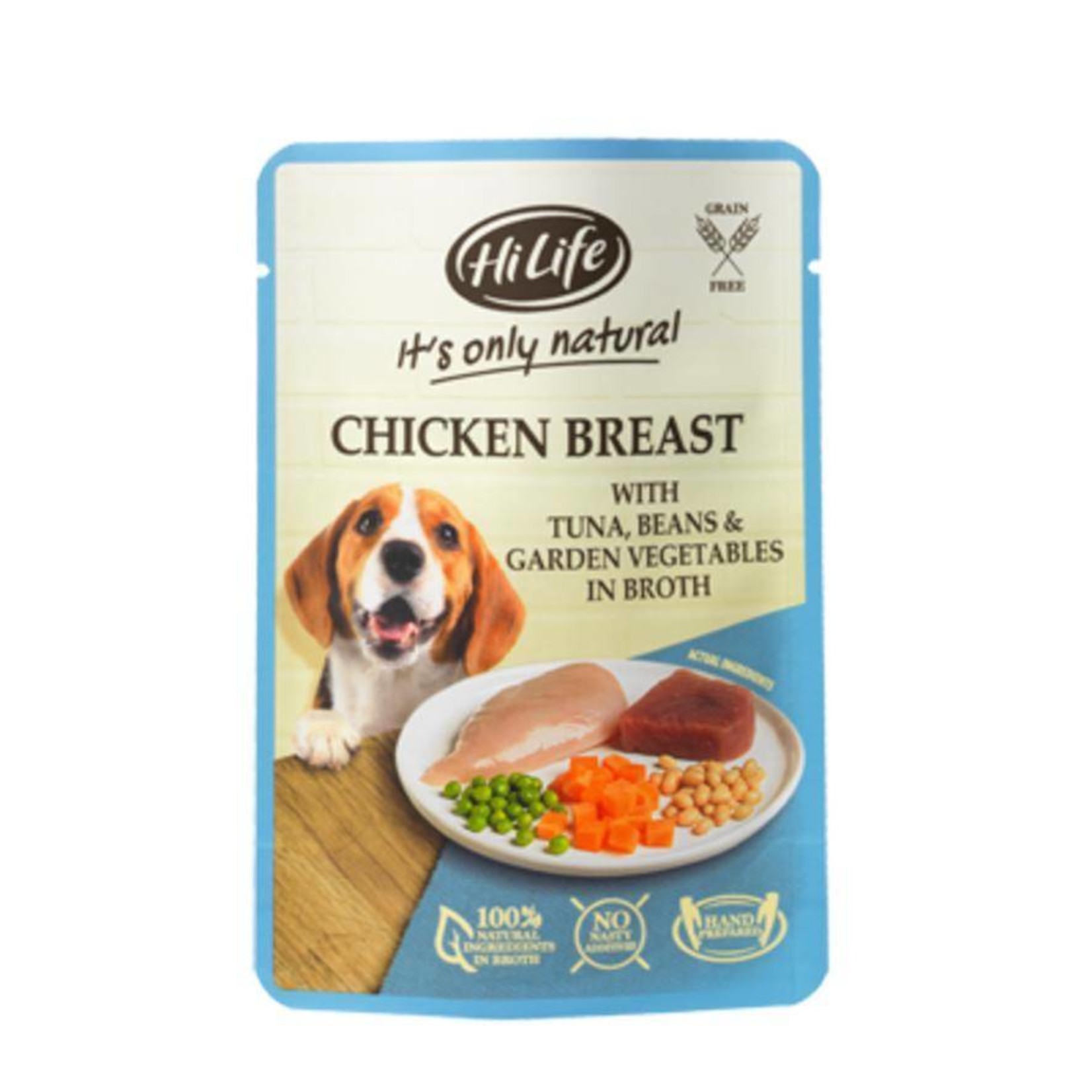 HiLife It's Only Natural Chicken Breast with Tuna & Garden Veg Wet Dog Food Pouch, 100g