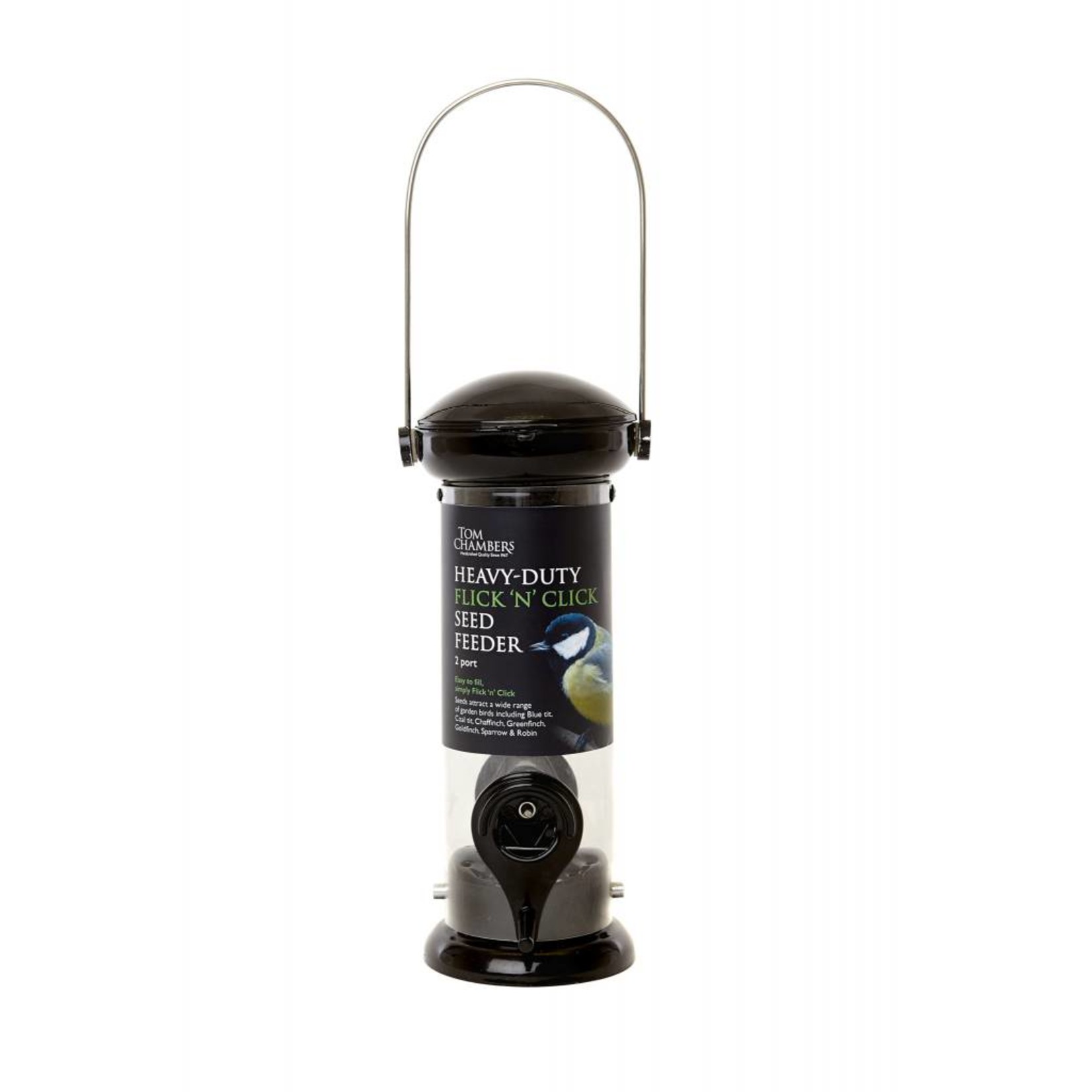 Tom Chambers Heavy Duty Flick 'n' Click Wild Bird Seed Feeder, 2 port