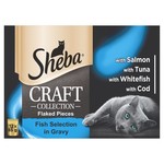 Sheba Craft Collection Flaked Pieces Adult Cat Wet Food Pouch Fish Selection in Gravy, 12 x 85g