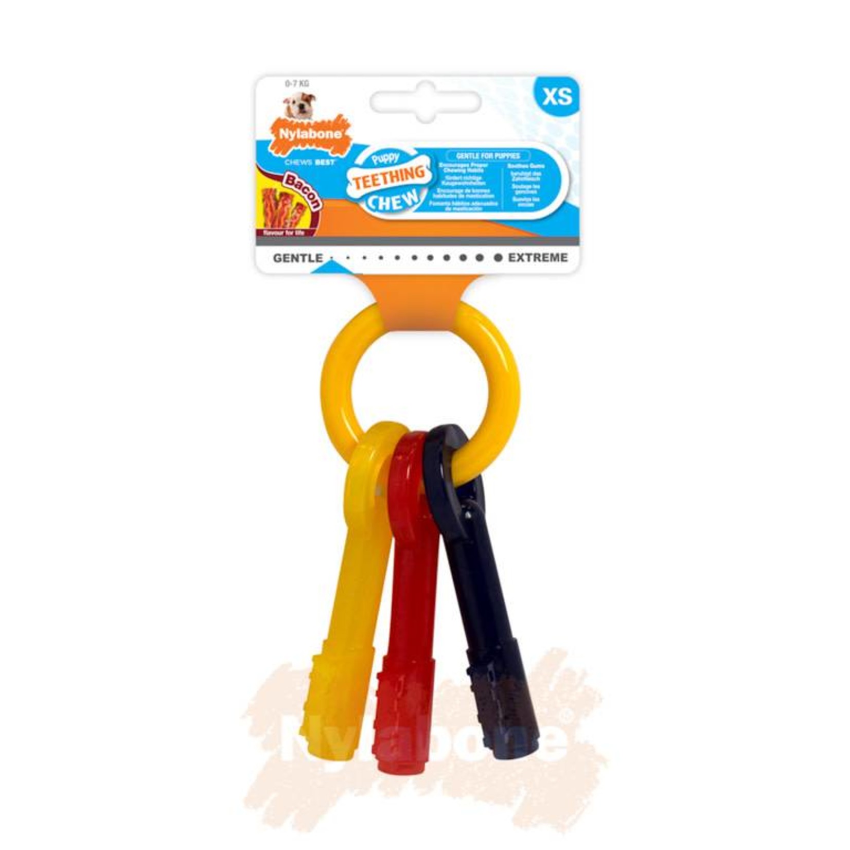 Nylabone Puppy Teething Keys Dog Chew Toy, Bacon, X Small