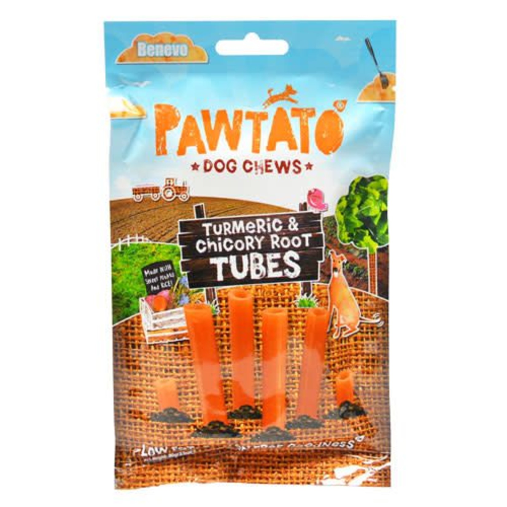 Benevo Pawtato Sweet Potato, Turmeric & Chicory Root Tubes Vegan Dog Chews, 90g