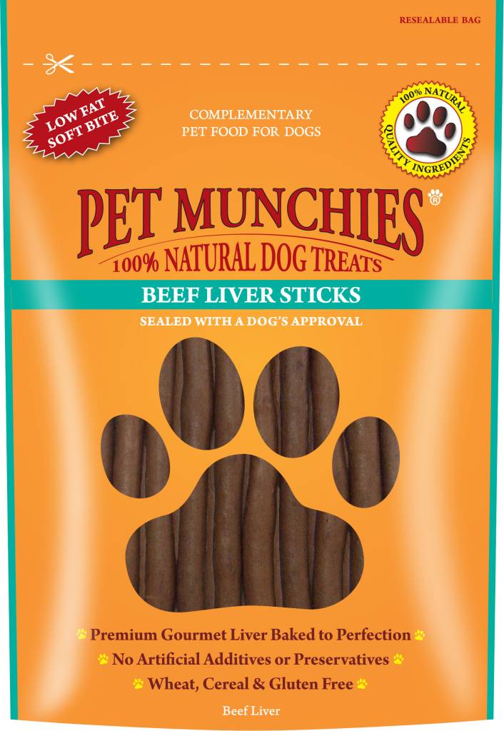 100 Natural Dog Treats, Beef Liver Sticks 90g Pet Care By Post
