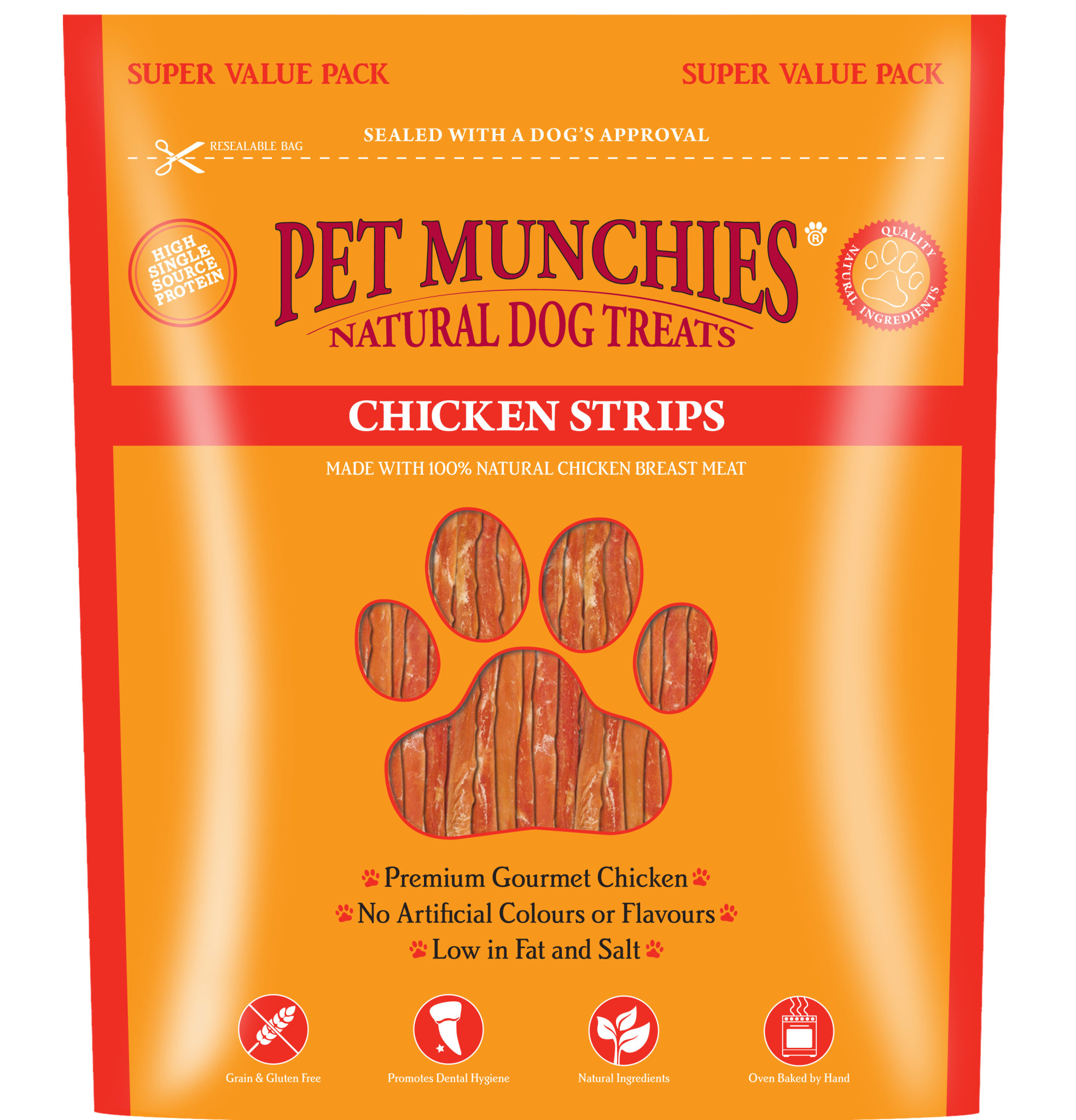 100 Natural Dog Treats, Chicken Strips 320g Pet Care By Post