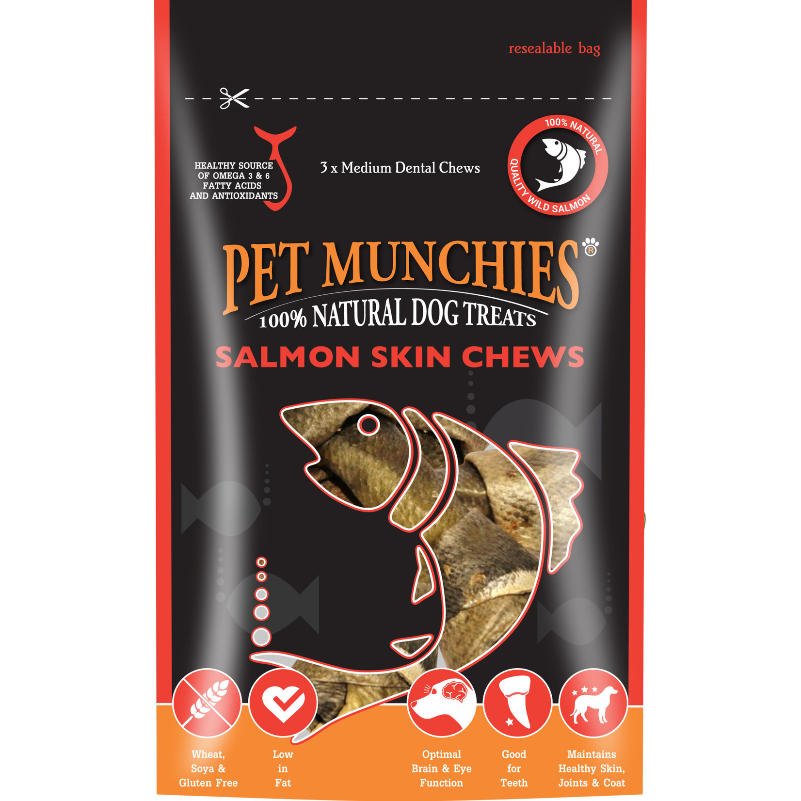 Pet Munchies Salmon Skin Chews 100% Natural Dog Treats, 90g
