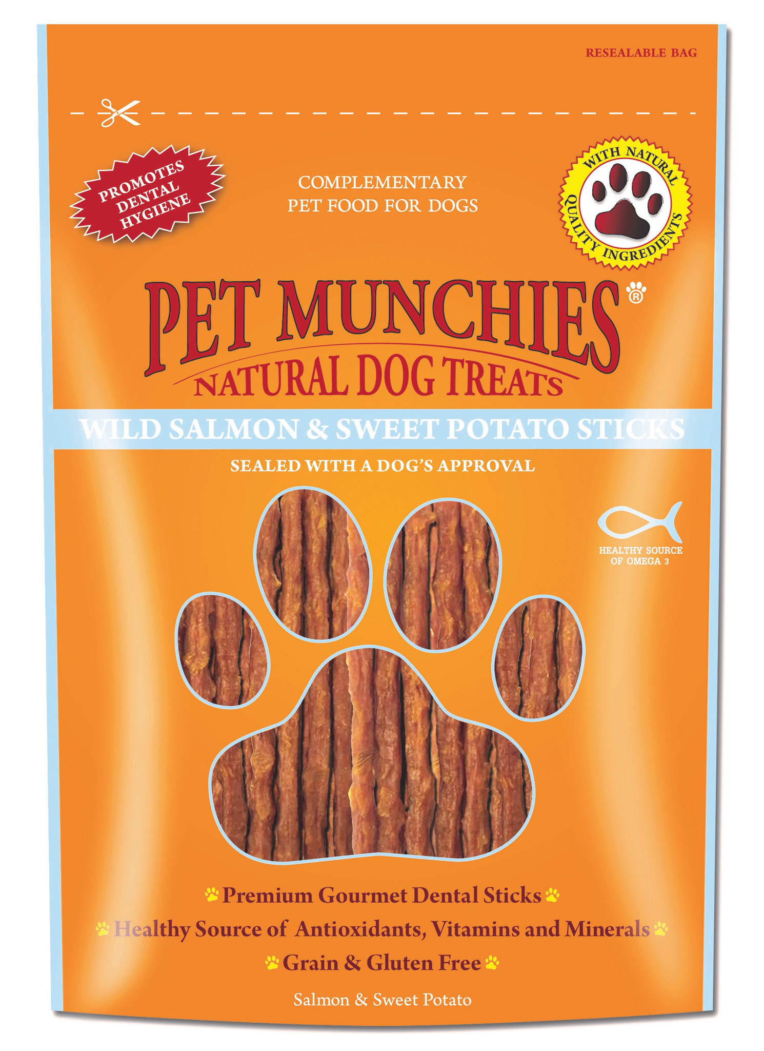 100% Natural Dog Treats, Wild Salmon & Sweet Potato Sticks 90g - Pet