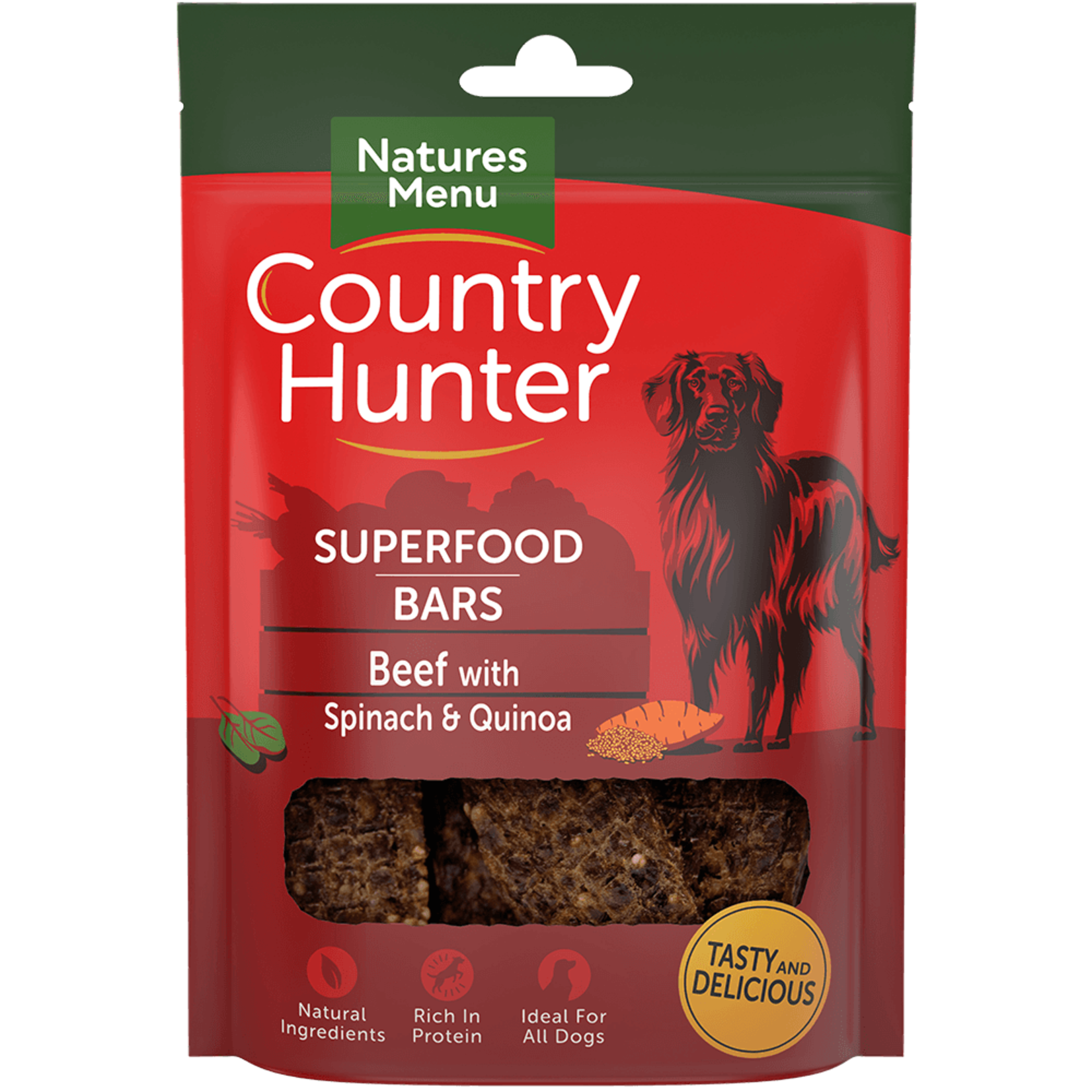 natures menu Country Hunter Superfood Bar Beef with Spinach & Quinoa Dog Treats, 100g