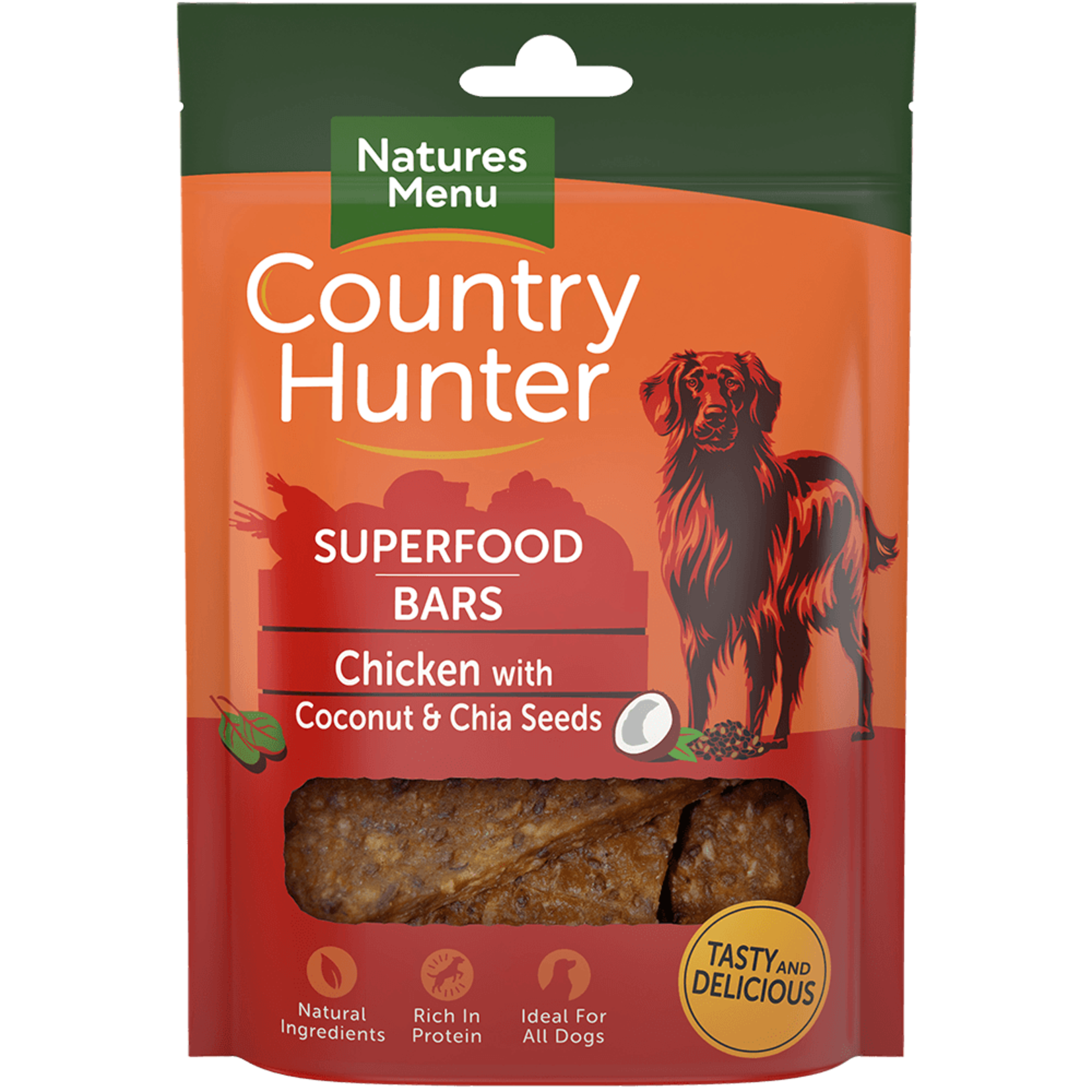 natures menu Country Hunter Superfood Bar Chicken with Coconut & Chia Seeds Dog Treats, 100g