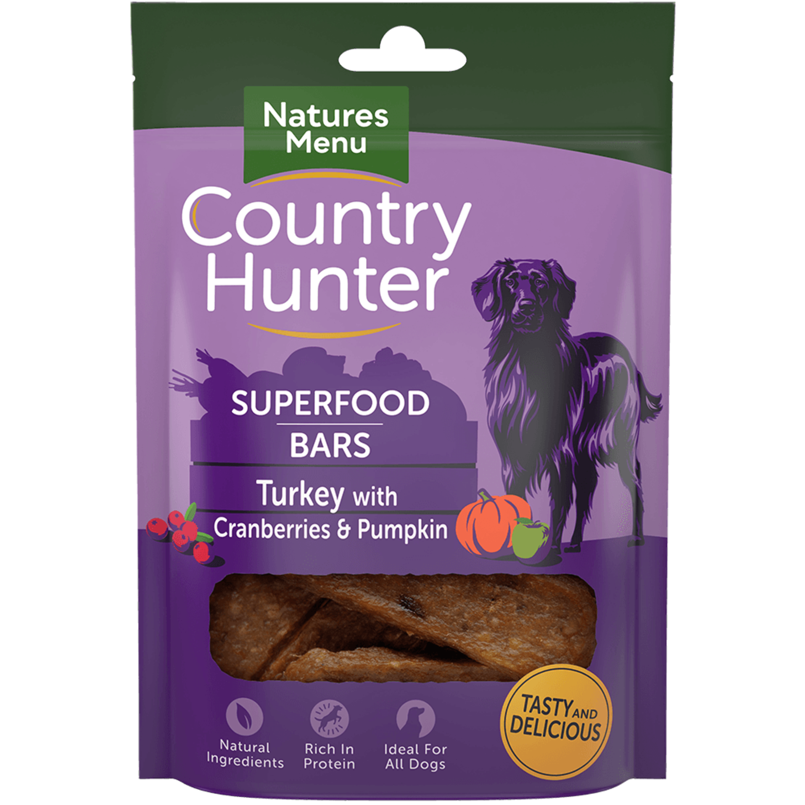 natures menu Country Hunter Superfood Bar Turkey with Cranberries & Pumpkin Dog Treat, 100g