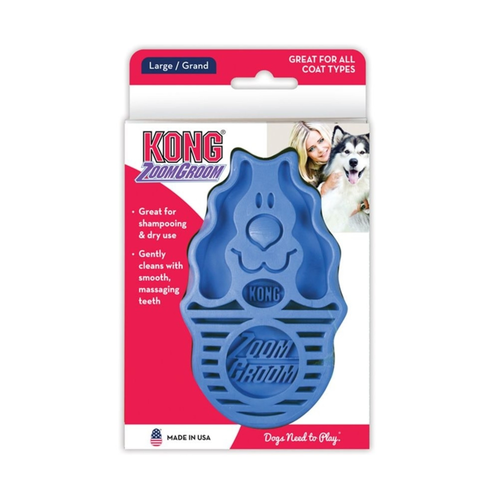 KONG Zoom Groom Firm Bristle Dog Brush, Blue