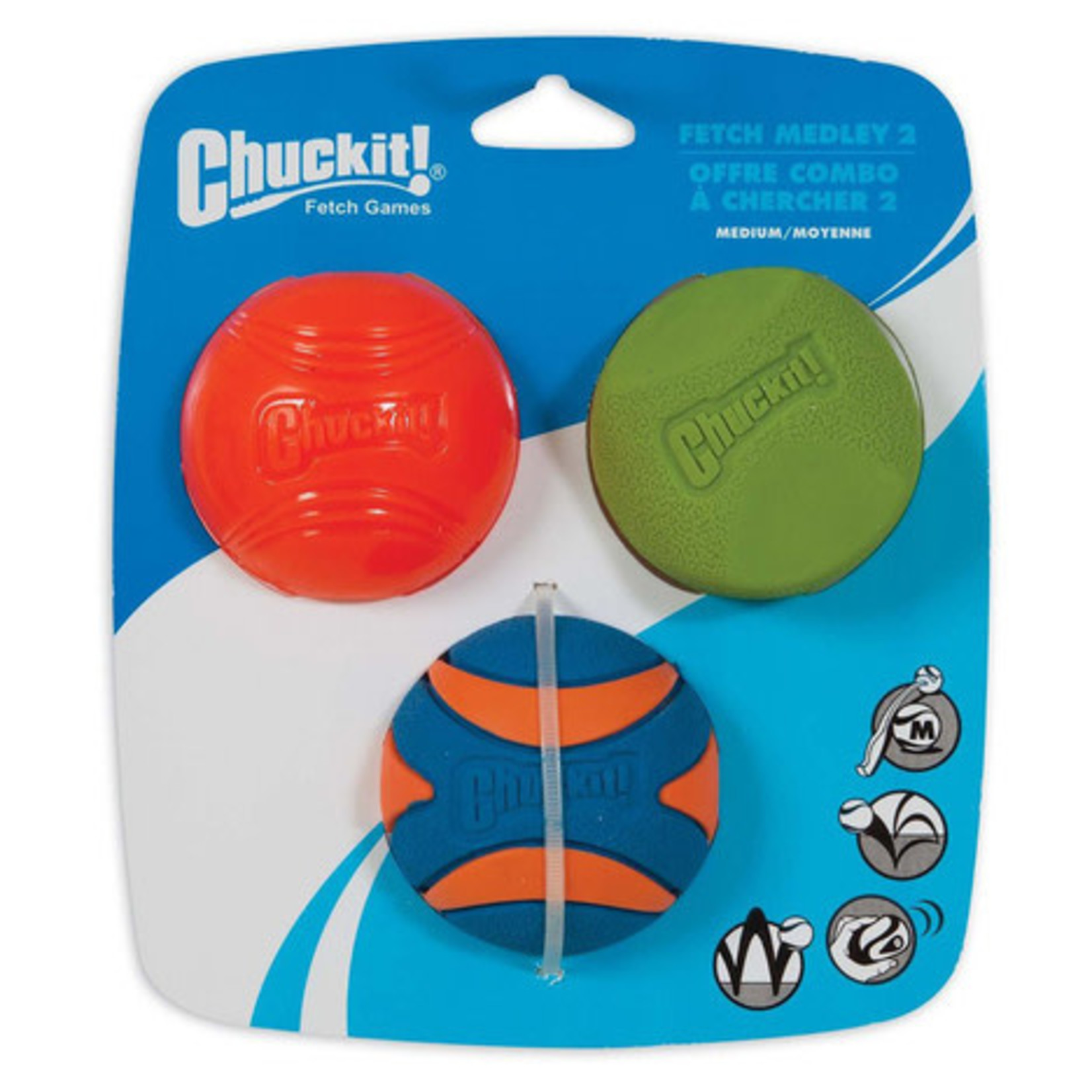 Chuckit! Fetch Medley 2 Assorted Balls Dog Toy, Medium 6.5cm, 3 pack