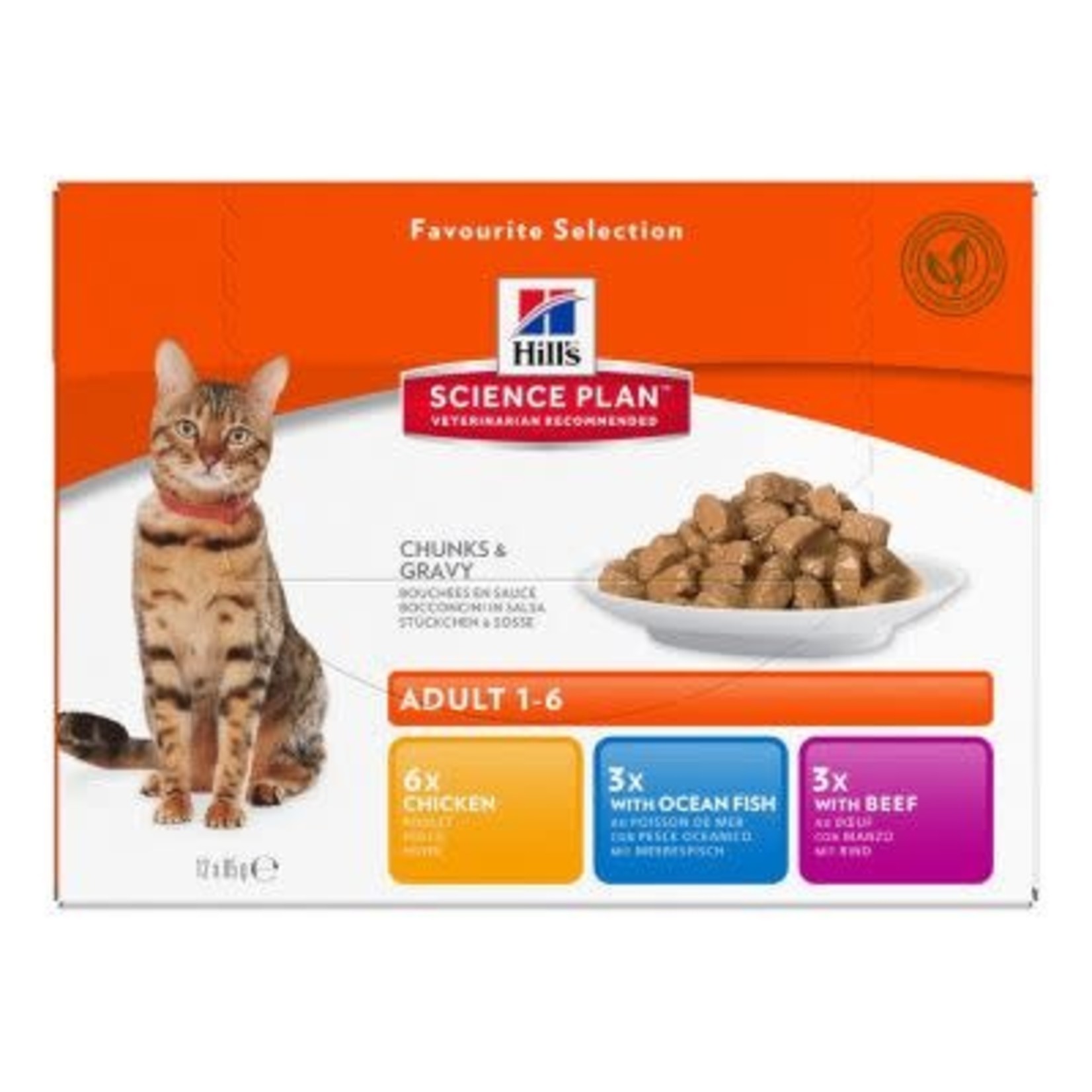 Hill's Science Plan Adult 1-6  Cat Wet Food Pouch, Gravy Favourite Multipack, 12 x 85g