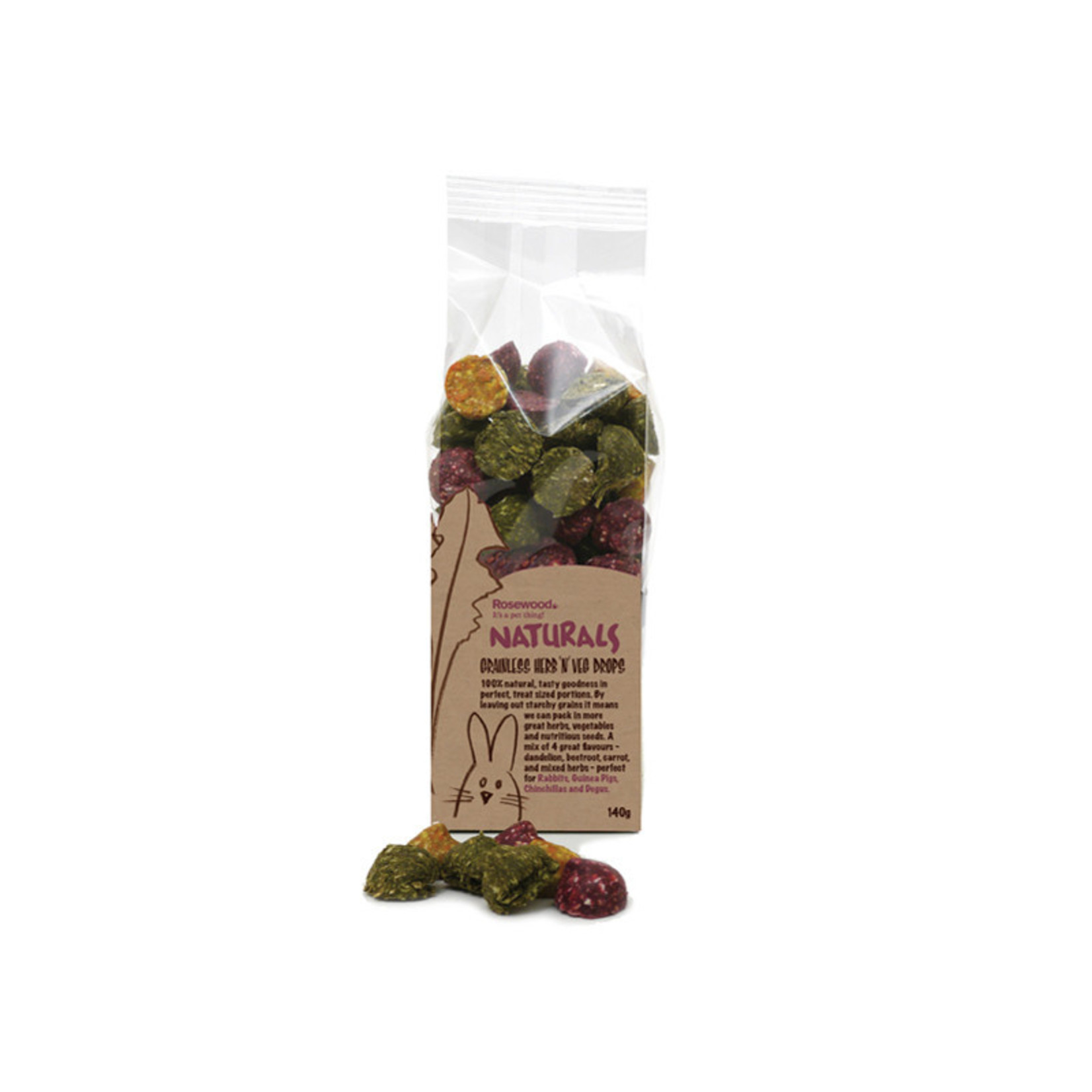 Rosewood Naturals Grainless Herb 'n' Veg Drops Small Animal Treats, 140g