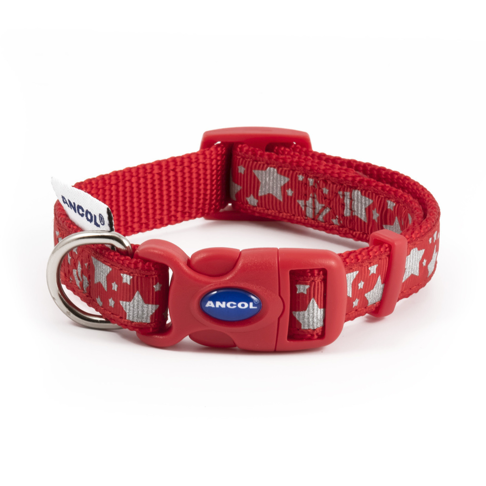 Ancol Adjustable Nylon Red Reflective Stars Dog Collar