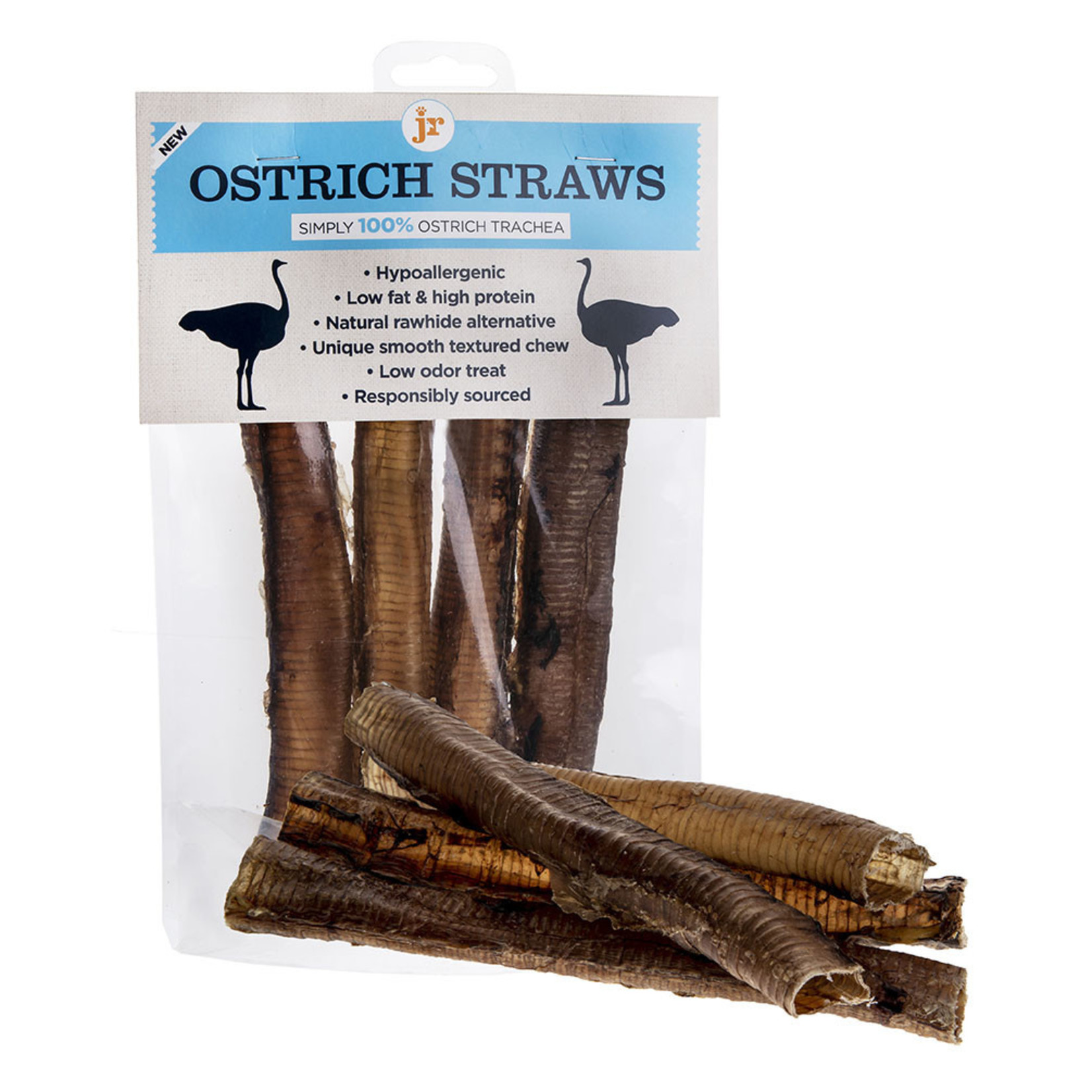 jr pet products Ostrich Straws Trachea Natural Dog Chew Treats, 4 pack