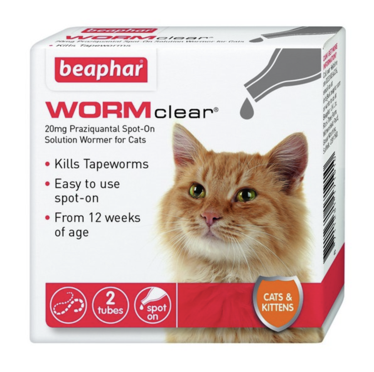WORMclear Cat SpotOn Wormer for Cats, 2 pipettes Pet Care By Post