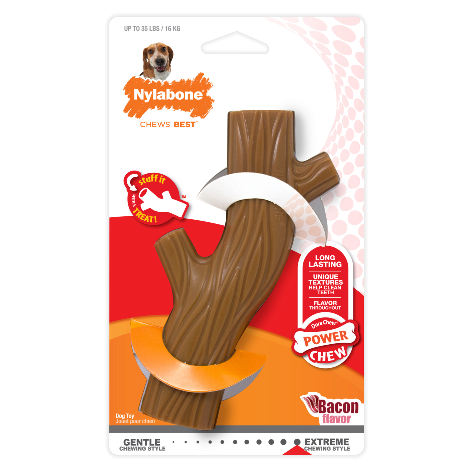 Nylabone Extreme Chew Wooden Stick Dog Toy Bacon