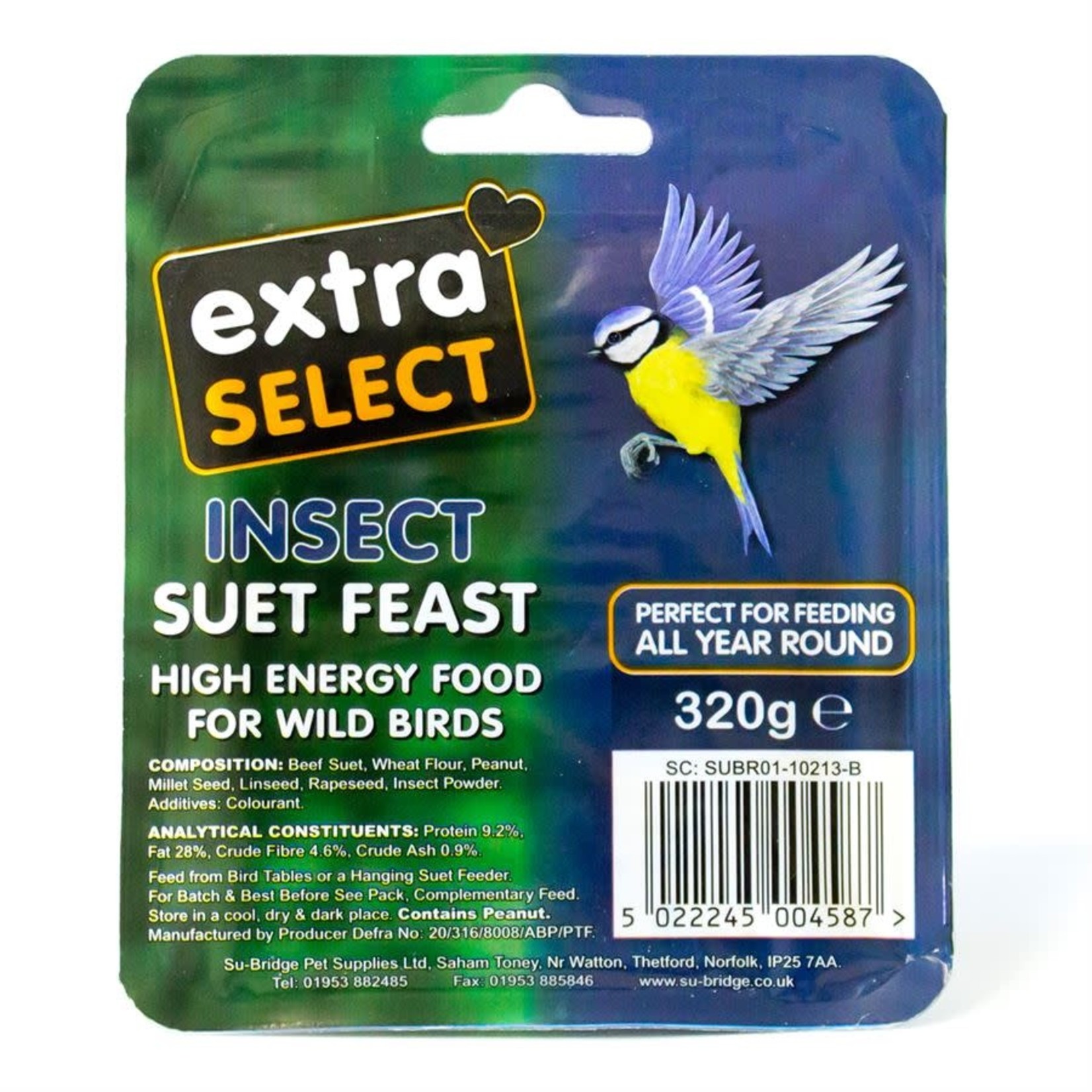 Extra Select Suet Block for Wild Birds, with Insect 320g