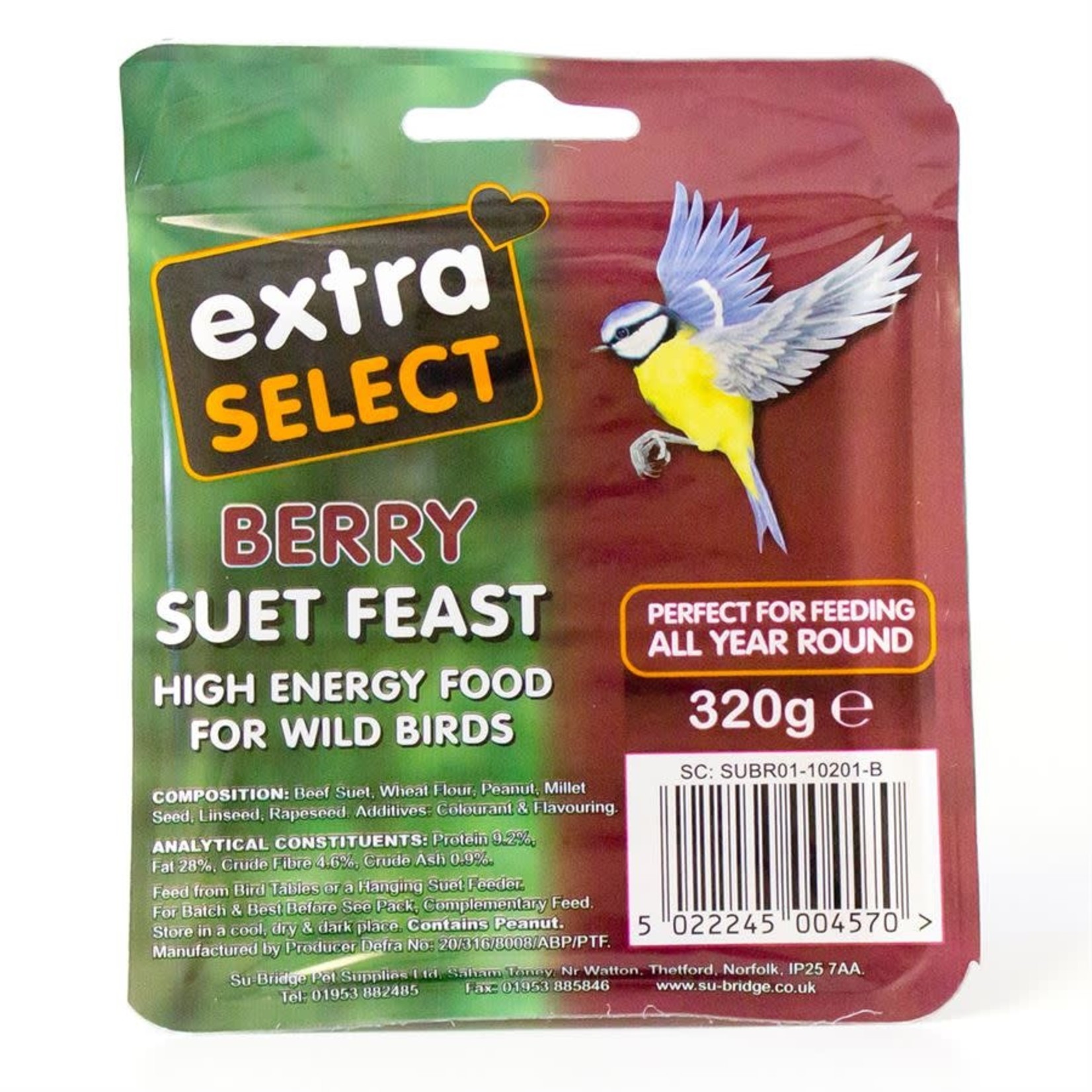 Extra Select Suet Block for Wild Birds, with Berry 320g